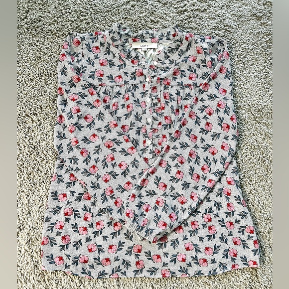 Loft light blue blouse with pink floral design - Picture 1 of 2